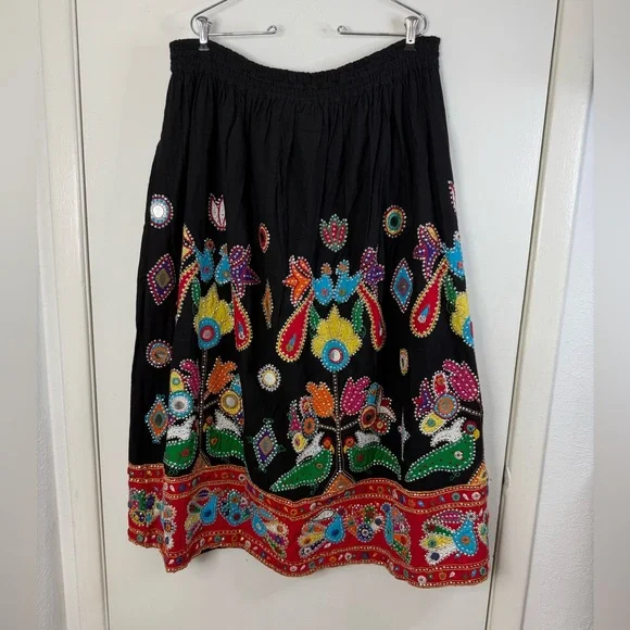Destination Other vintage embroidered and mirrored folk art midi/maxi skirt L - Picture 5 of 8